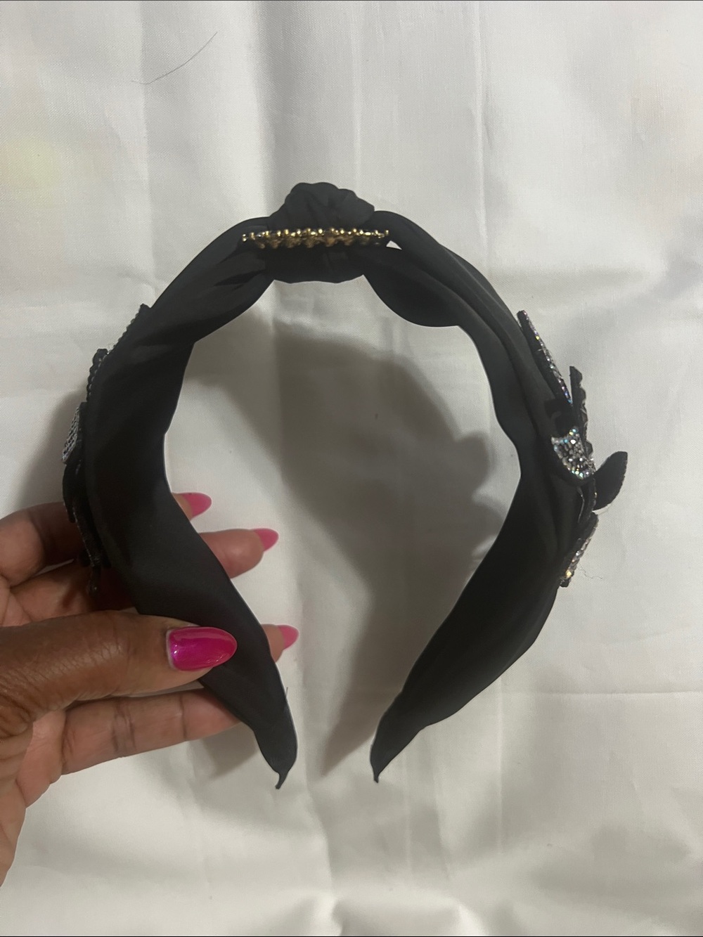 Embellished Black Twisted Headband